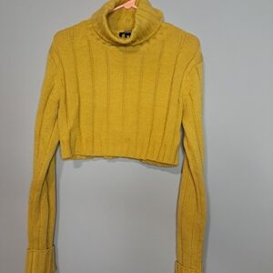Yellow Turtleneck Cropped Sweater